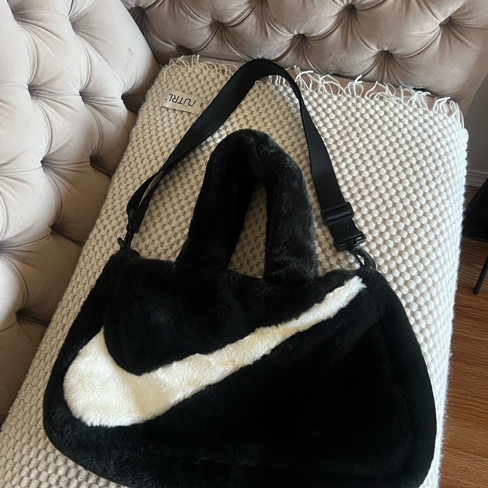 Nike Black and White Plush Shoulder Bag